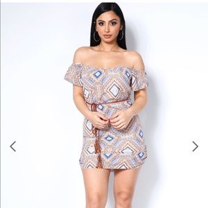 Ornate Print Off The Shoulder Mini Dress